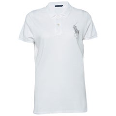 Ralph Lauren White Cotton Pique Logo Embellished Polo T-Shirt L