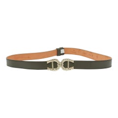 Aigner Olive Green Leather Logo Buckle Belt 90CM