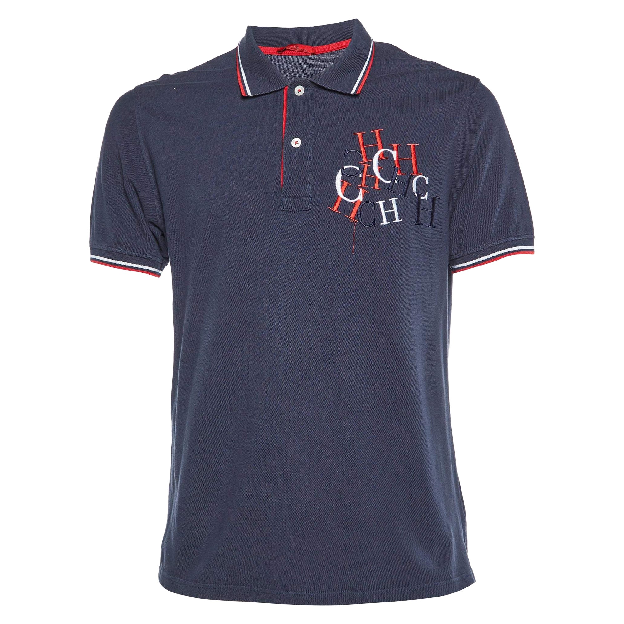 CH Carolina Herrera Camiseta Polo Algodón Bordado Logo Azul Marino L