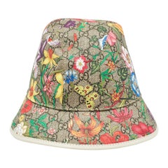 Gucci Multicolor GG Floral Print Coated Canvas Leather Trimmed Bucket Hat L