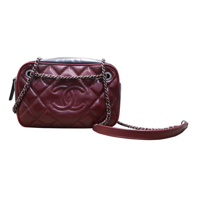 Chanel Burgundy/Black Quilted Diamond Ballerine Ribbon Small Camera Case Bag  at 1stDibs
