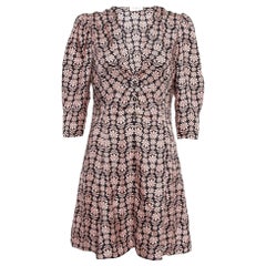Sandro Pink/Black Floral Patterned Silk Mini Dress L