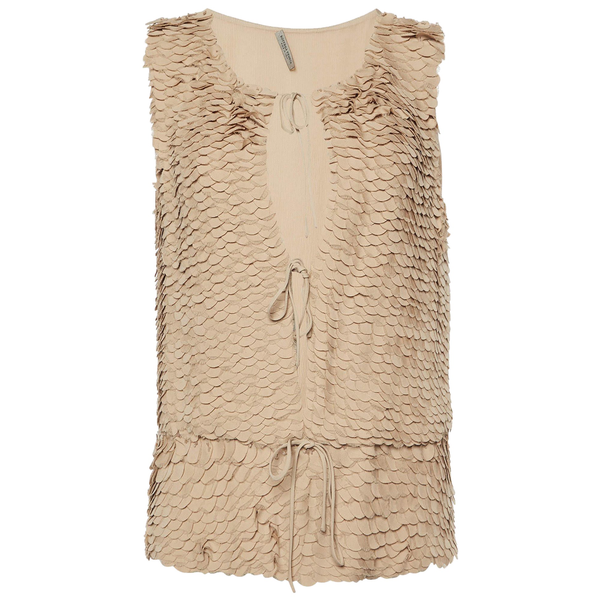 Bottega Veneta Beige Top in seta con cravatta anteriore S