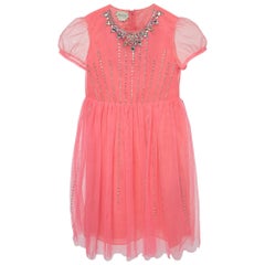 Gucci Vestido de tul rosa neón adornado con cristales (10 años)