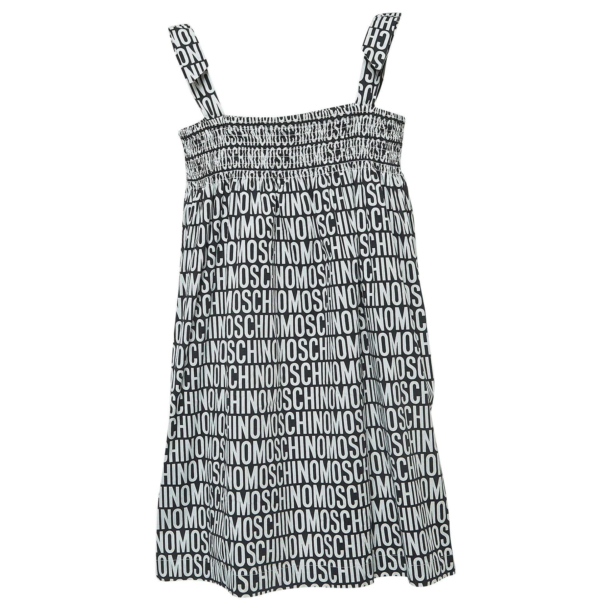 Moschino Teen Schwarzes/Weißes Baumwoll-Poplin-Kleid mit Logodruck (10 Yrs)