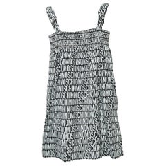 Moschino Teen Vestido de popelina de algodón con logotipo blanco/negro (10 años)