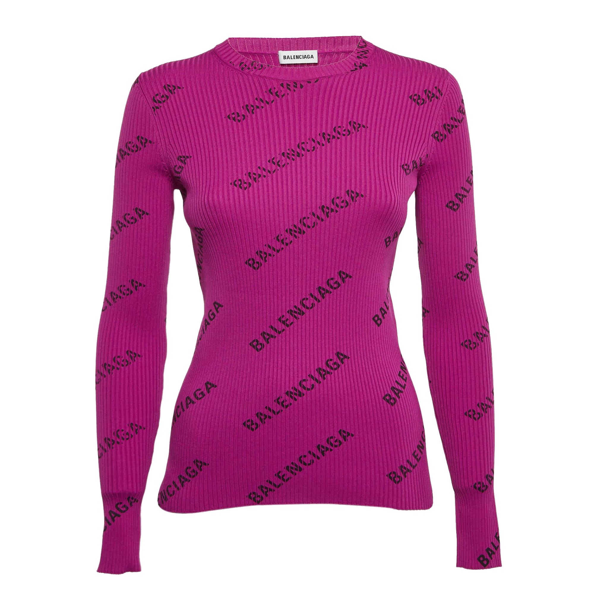 Balenciaga Purple Logo Print Rib Knit Full Sleeve T-Shirt S For Sale