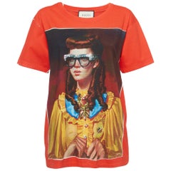 Gucci Camiseta de punto de algodón con estampado de retrato rojo S