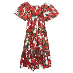 Dolce & Gabbana White/Red Floral Print Cotton Poplin Dress (7-8 Yrs)