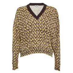 Kenzo Maglione con scollo a V in cotone giallo a fantasia S.I.V.A.