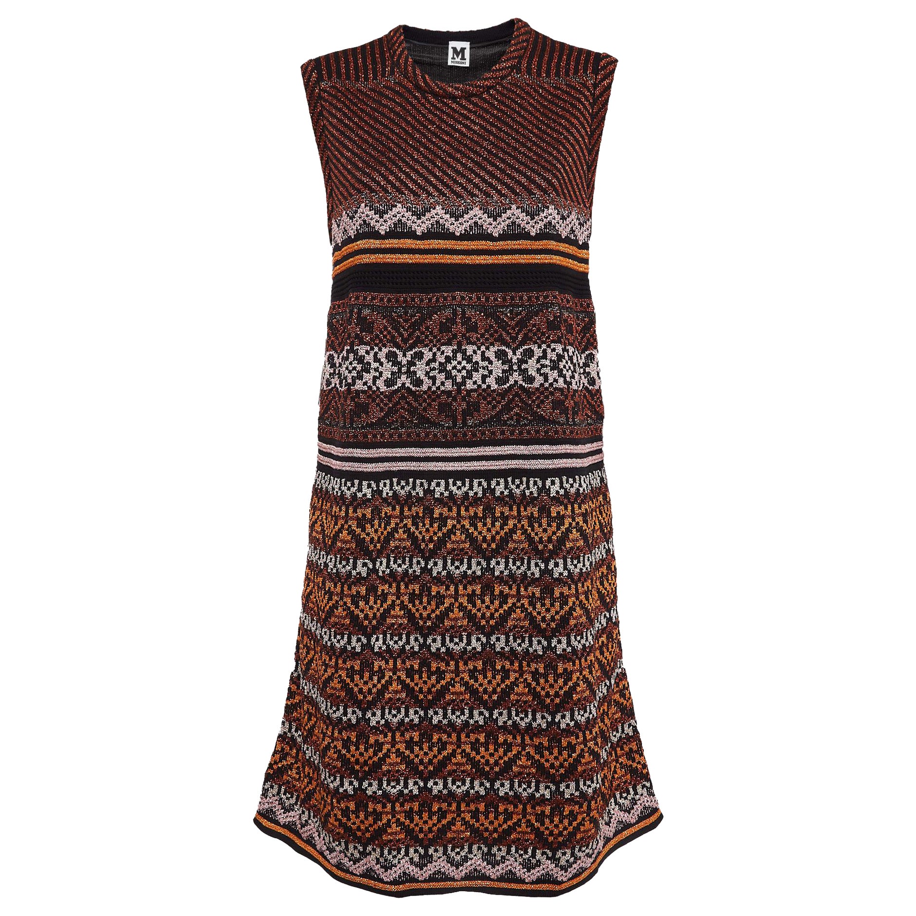M Missoni Robe midi en tricot Lurex à motifs multicolores L