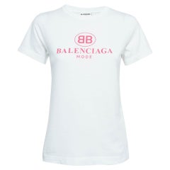 T-shirt Balenciaga imprimé logo blanc en jersey de coton S