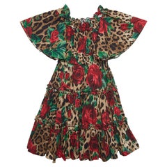 Dolce & Gabbana Brown Rose Leopard Print Baumwolle Popeline Kleid (6 Jahre)