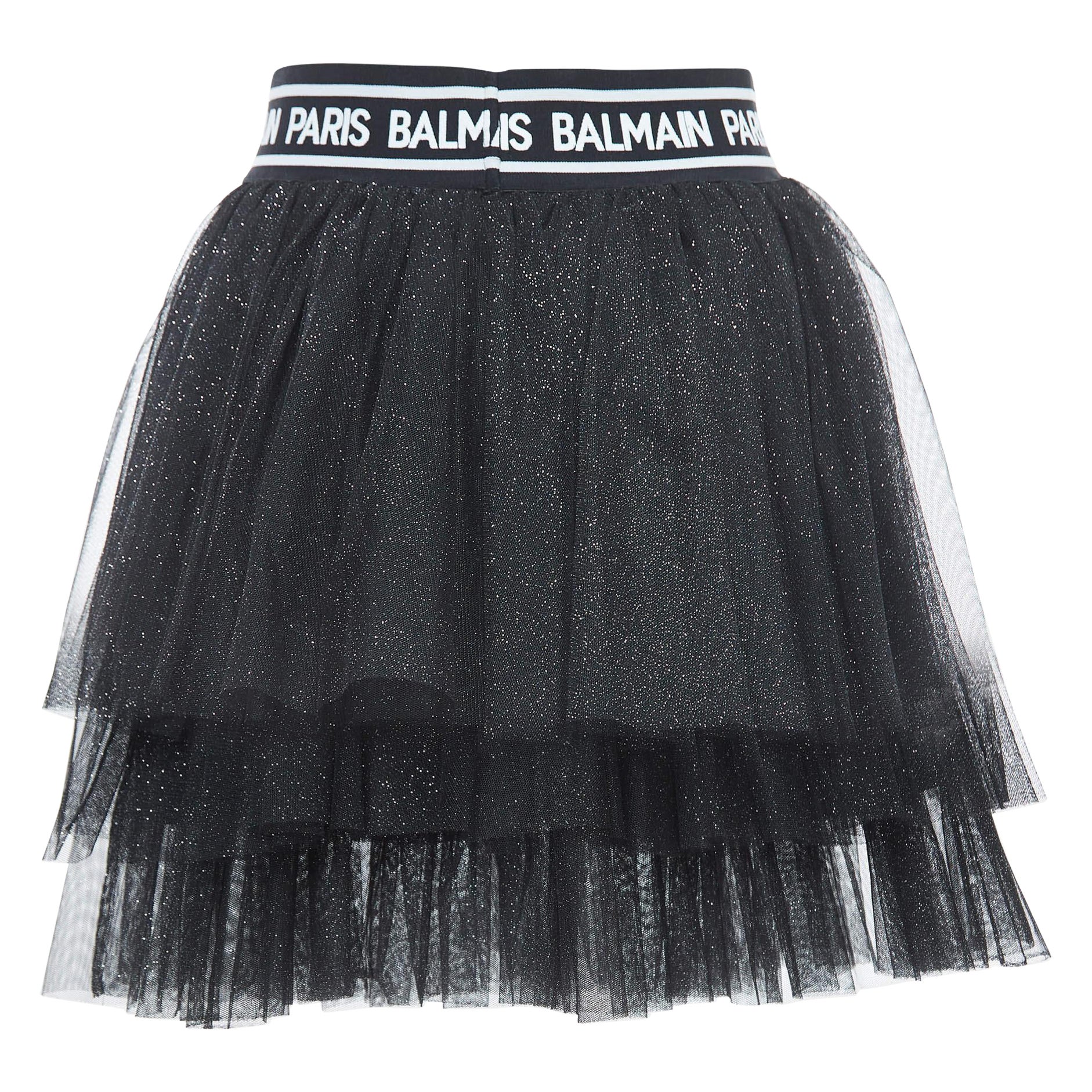 Balmain Black Glitter Tulle Tiered Skirt (14 Yrs) For Sale