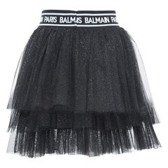 Gonna a ruota in tulle glitterato nero Balmain (14 anni)