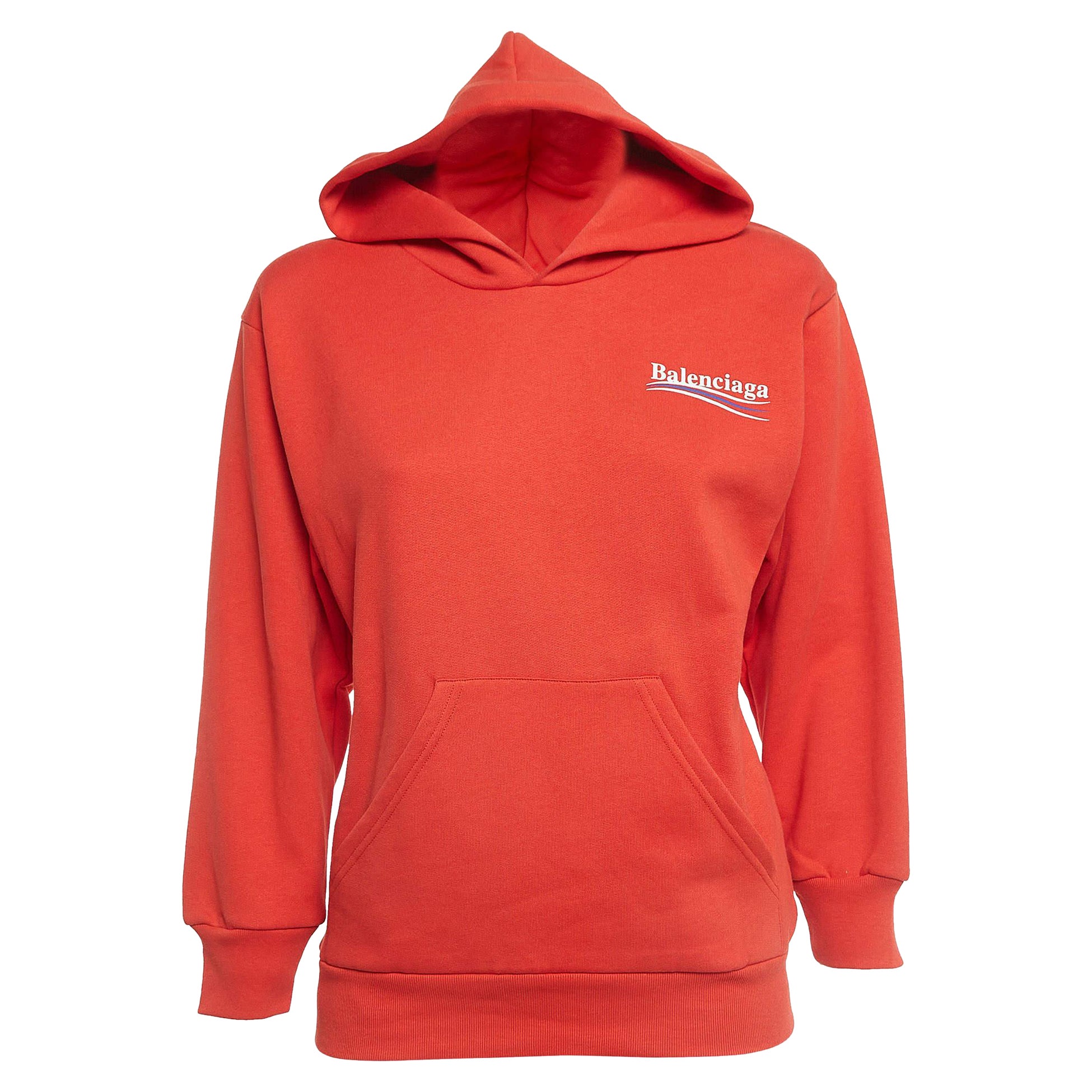 Felpa con cappuccio in misto cotone con stampa del logo rosso di Balenciaga (8 anni)
