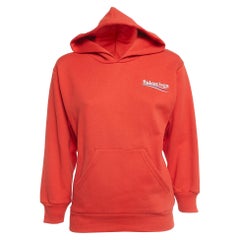 Felpa con cappuccio in misto cotone con stampa del logo rosso di Balenciaga (8 anni)