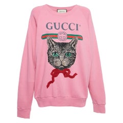 Gucci Pink Mystic Cat Logo Print Cotton Sweatshirt M