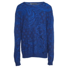 Etro Blauer Paisley-Strickpullover mit Rundhalsausschnitt XXL