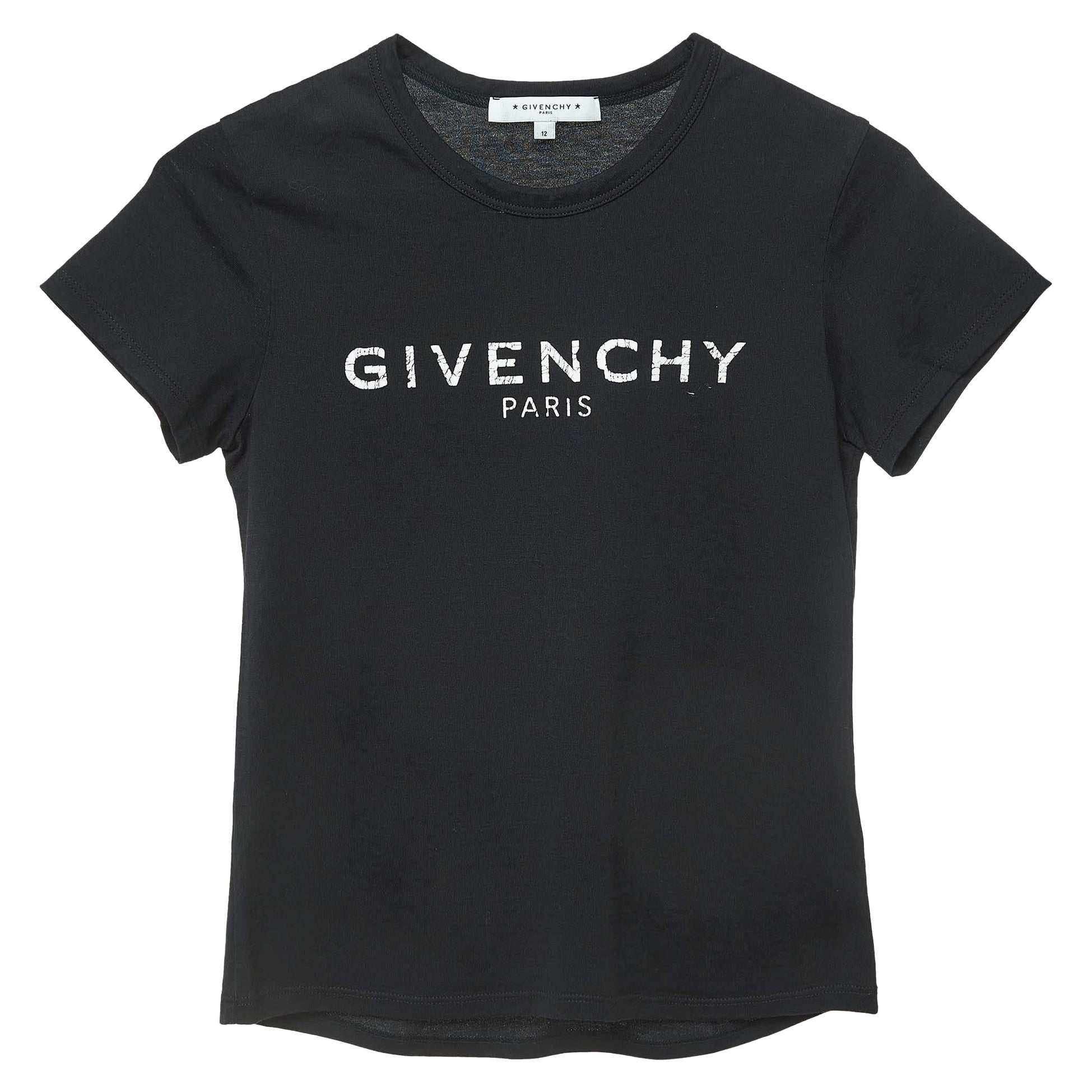 Givenchy Schwarzes T-Shirt aus Baumwolle mit Cracked Logo-Druck (12 Yrs) im Angebot