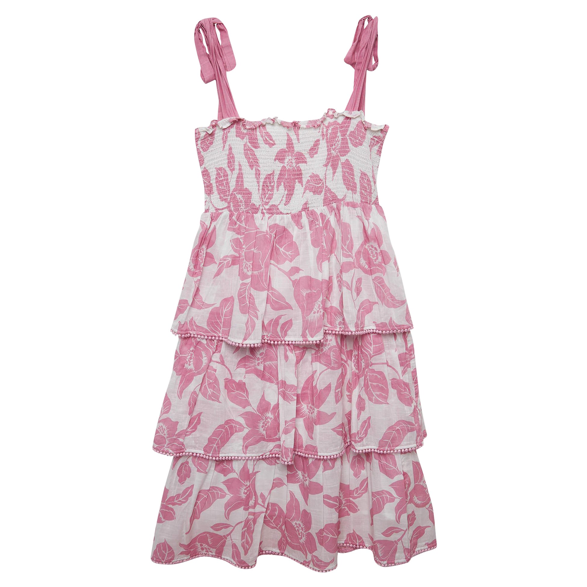 Zimmermann White/Pink Floral Print Cotton Tiered Dress (10 Yrs) For Sale
