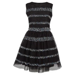 Red valentino Black Crystal Embellished Mesh Flared Short Dress M