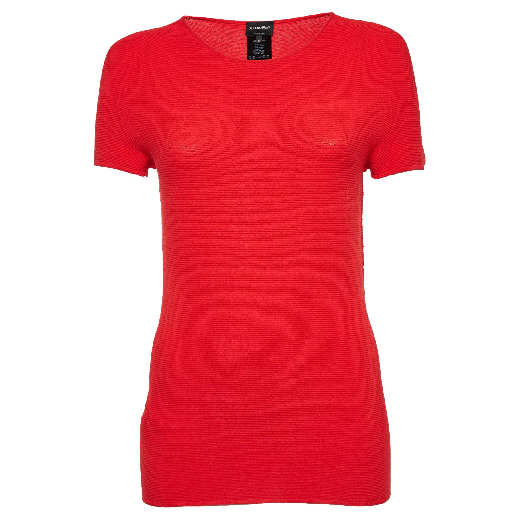 Giorgio Armani Red Rib Knit Short Sleeve Top M For Sale