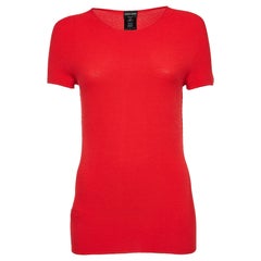 Giorgio Armani Red Rib Knit Short Sleeve Top M