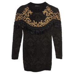 Vestido con borlas de punto jacquard negro/oro Balmain (12 años)