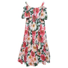 Dolce & Gabbana Blaues/mehrfarbiges Kleid aus bedruckter Baumwoll-Poplin mit Blumendruck (11-12 Yrs)