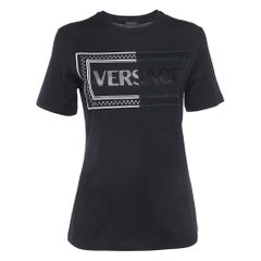 Camiseta de punto de algodón con logotipo adornado Versace negra XS