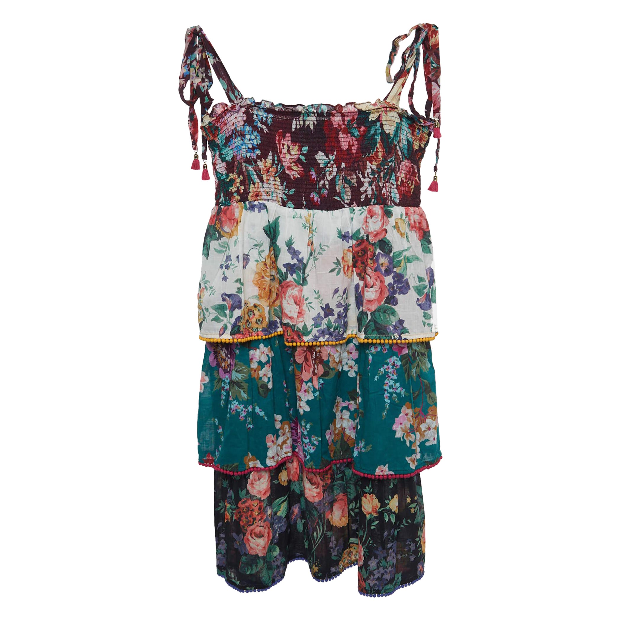 Zimmermann Multicolor Floral Print Cotton Tiered Dress (10 Yrs) For Sale
