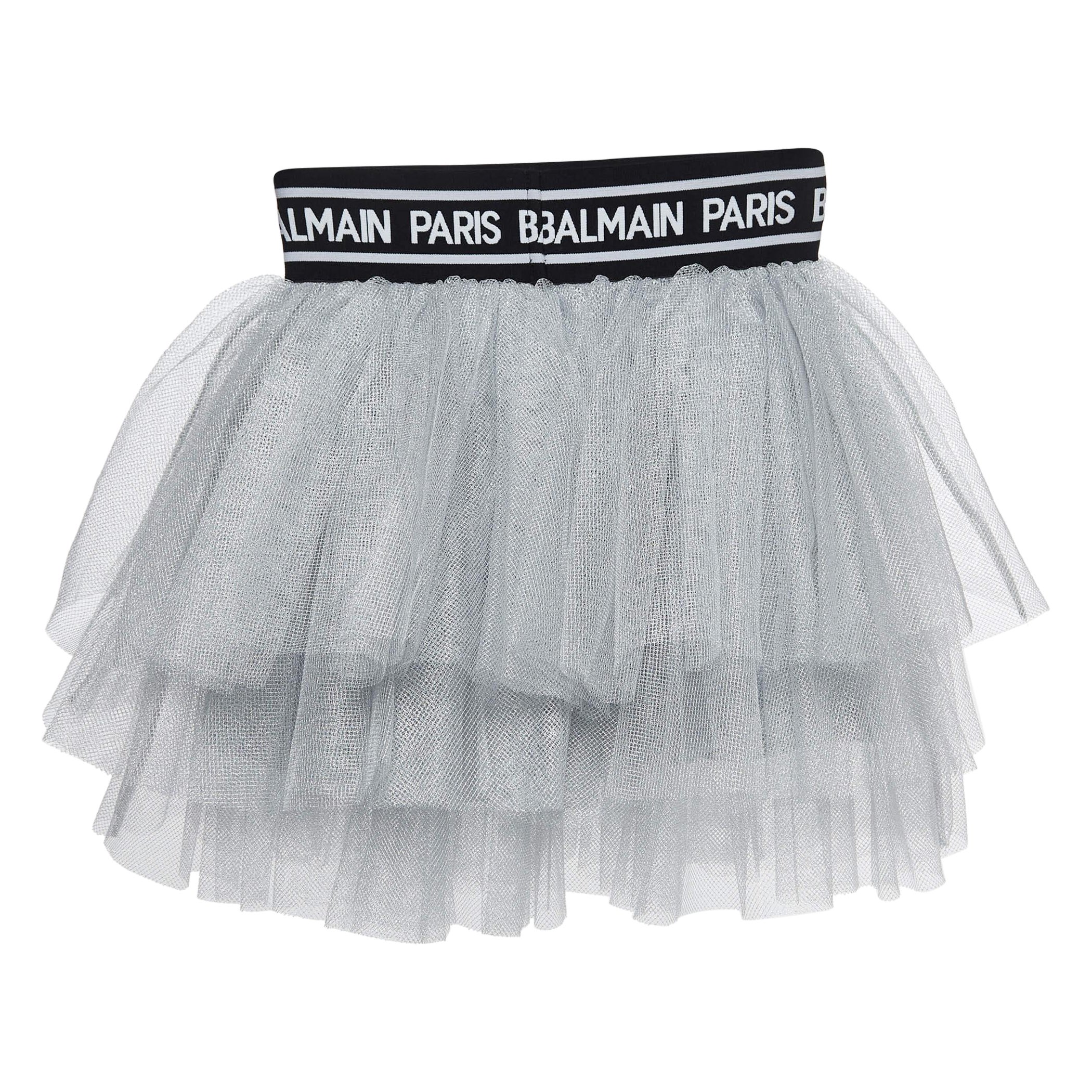 Balmain Metallic Silber Tüll Gestufter Rock (10 Yrs)