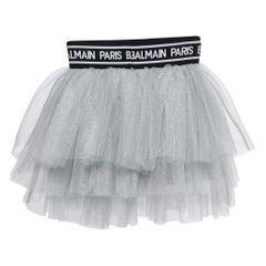 Balmain Metallic Silber Tüll Gestufter Rock (10 Yrs)