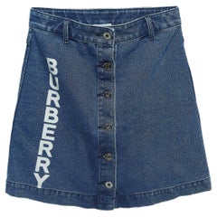 Gonna in denim con stampa logo Burberry blu (12 anni)