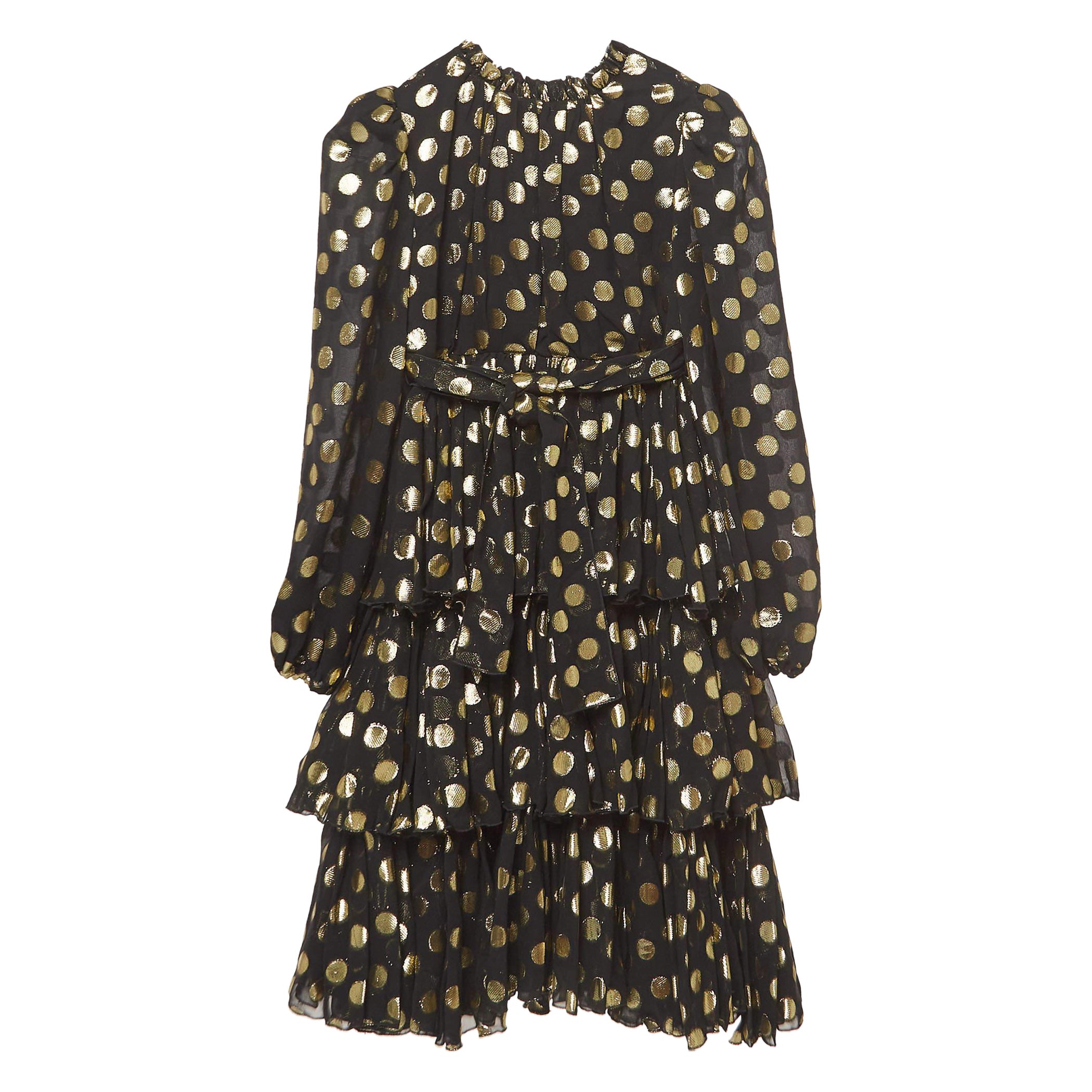 Dolce & Gabbana Black/Metallic Polka-Dot Chiffon Tiered Dress (9-10 Yrs)