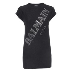 Balmain Schwarzes glitzerndes Jersey-T-Shirtkleid mit Kristallverzierung und Logo (10 Yrs)