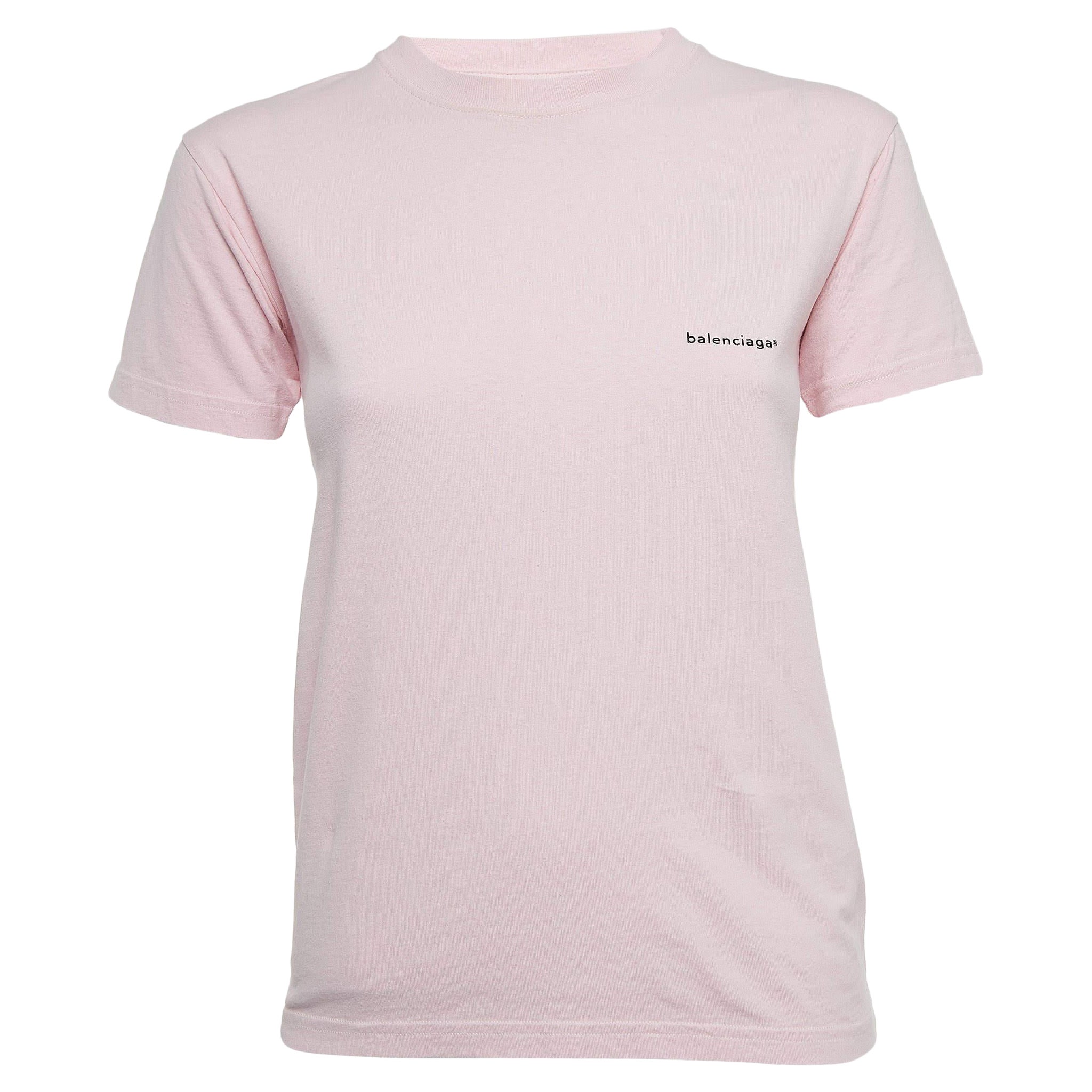 T-shirt Balenciaga rose imprimé logo en jersey de coton XS en vente