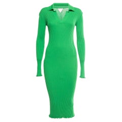 Bottega Veneta Vestido con cuello de punto de algodón acanalado verde M