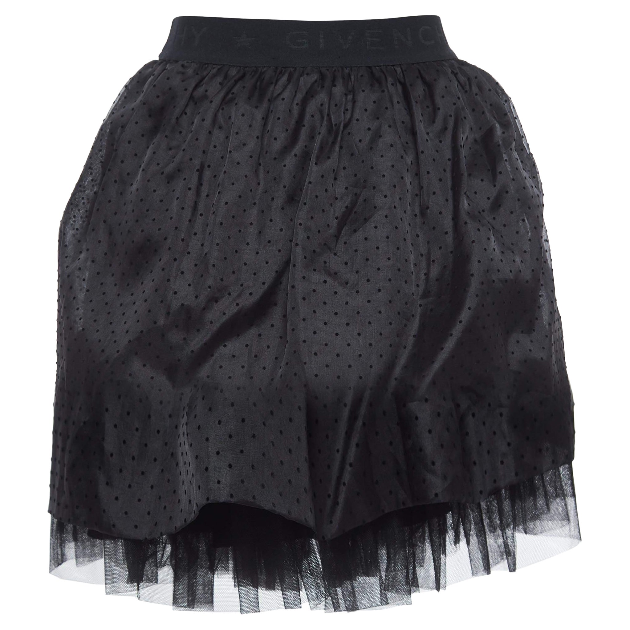 Givenchy - Jupe à volants en soie noire à pois (10 ans)