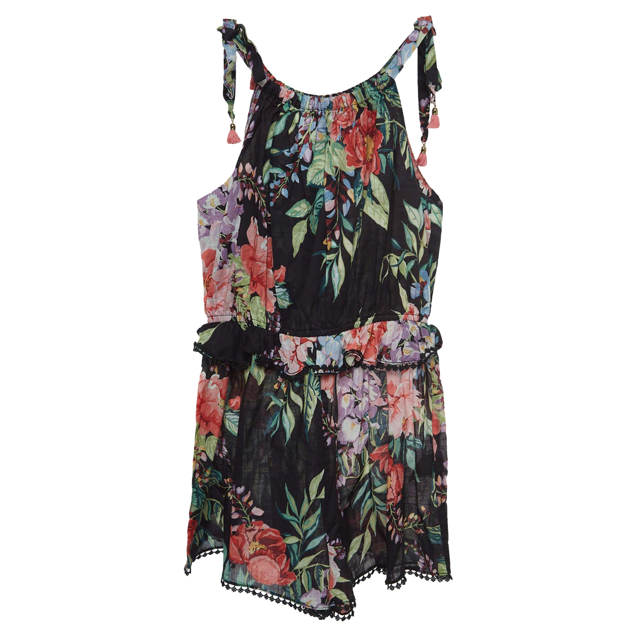 Zimmermann Black Floral Print Cotton Playsuit (10 Yrs) For Sale