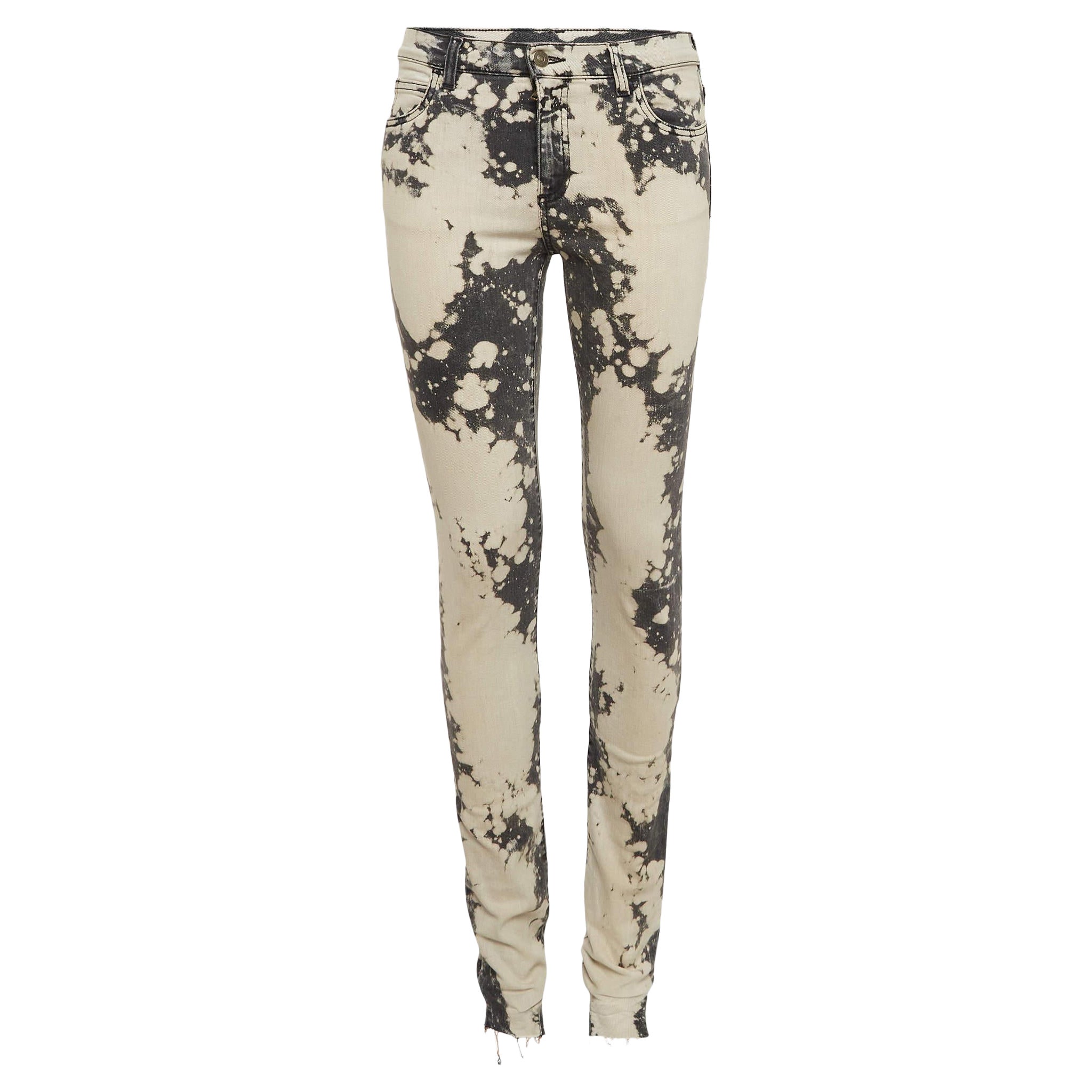 Gucci Grey Abstract Bleach Pattern Denim Embroidered Jeans S Taille 26"