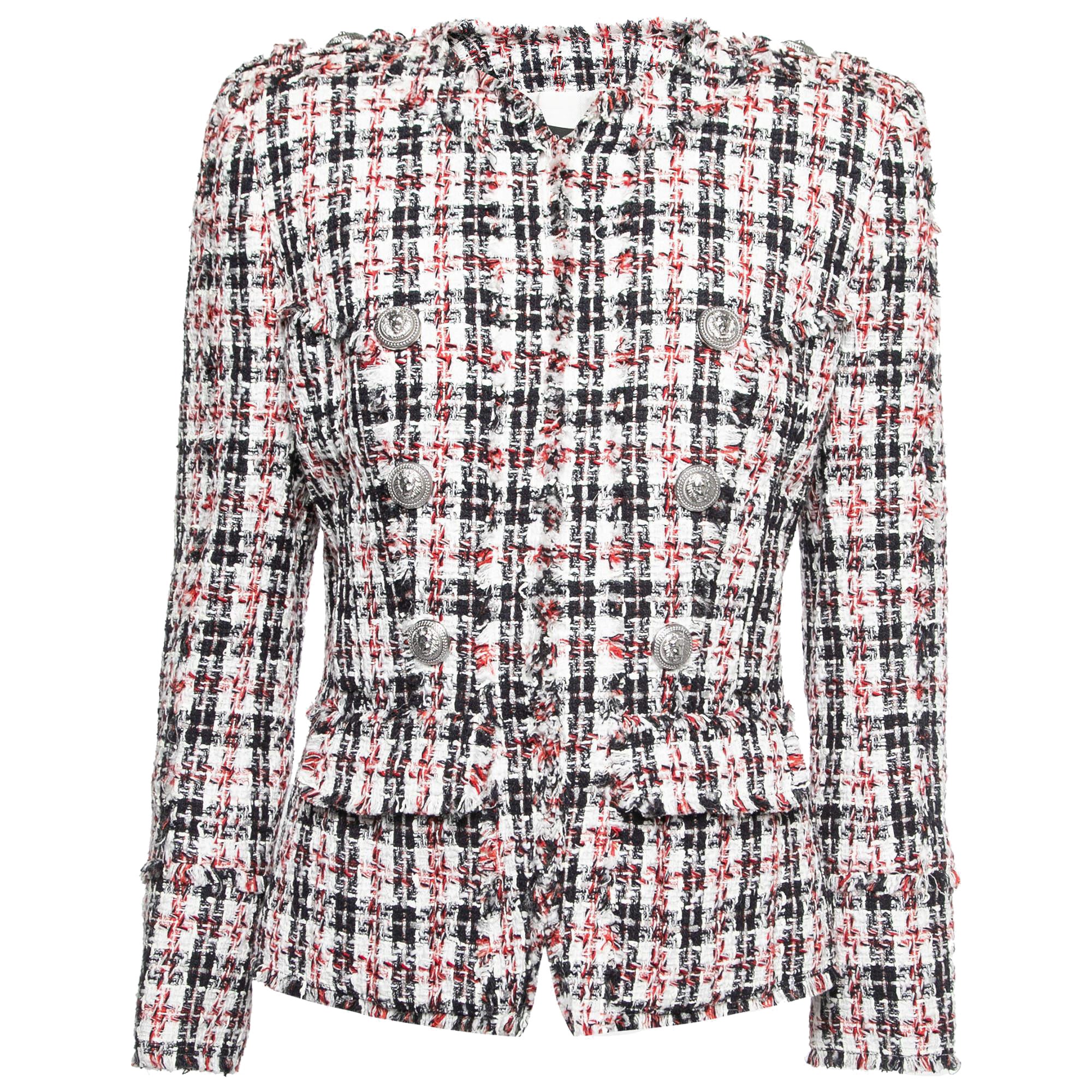 Balmain Veste en tweed noir et rouge ornée de boutons M.