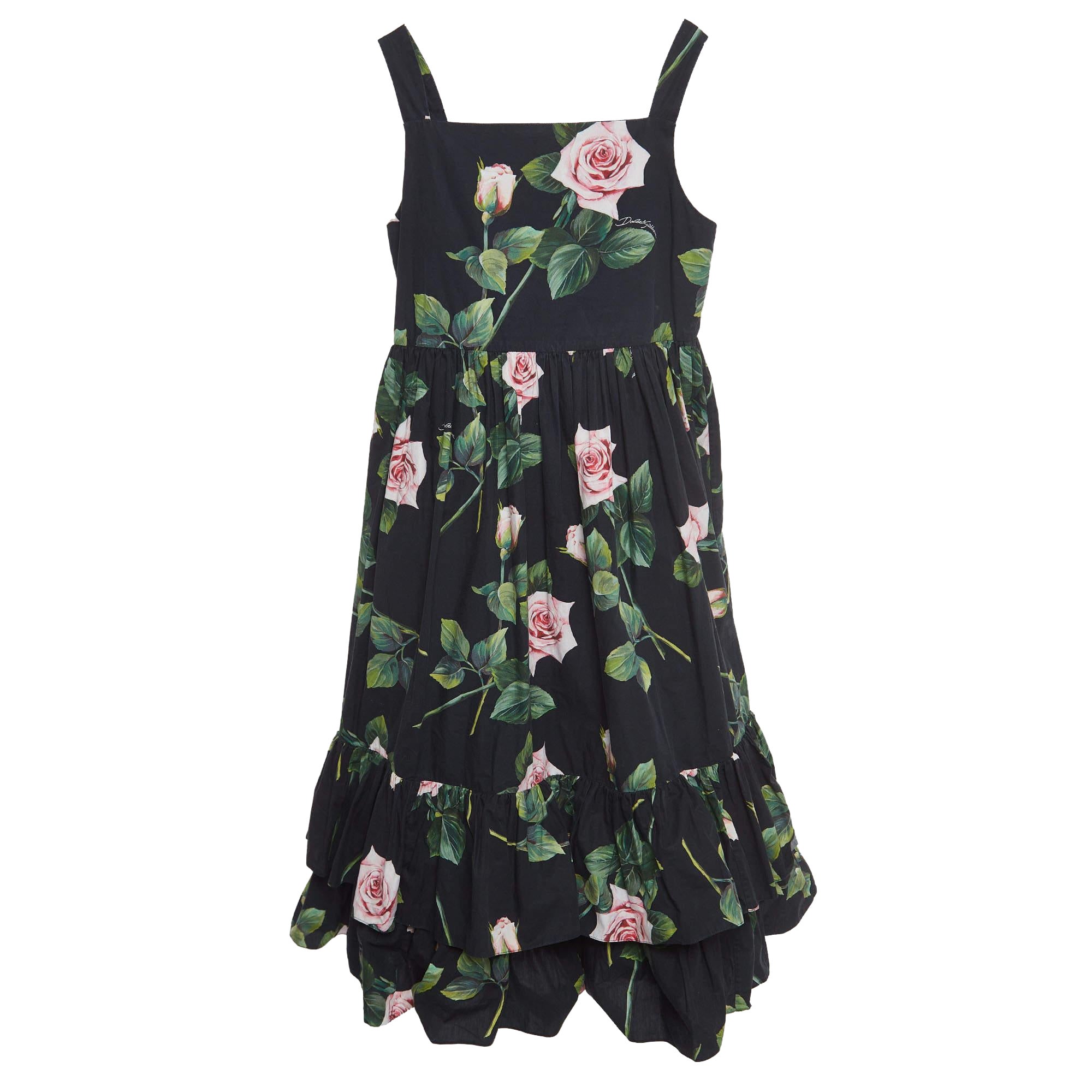 Dolce & Gabbana - Robe en popeline de coton imprimée de roses noires (11-12 Yrs)