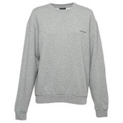 Balenciaga Grey Logo Print Cotton Knit Sweatshirt M