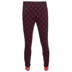 Gucci Navy Blue/Red GG Web Jacquard Knit Joggers S