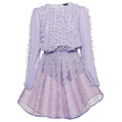 Elisabetta Franchi Mini abito in crepe viola con bordi in pizzo L.A.