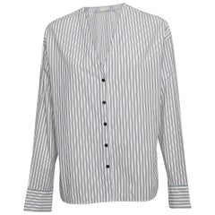 Sandro White Pinstripe V-Neck Top L