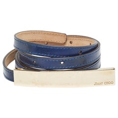 Jimmy Choo Marineblauer Lackleder Logo Metall schlanker Taille Gürtel 90CM