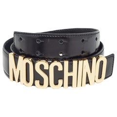 Moschino Black Leather Classic Logo Belt 95 CM